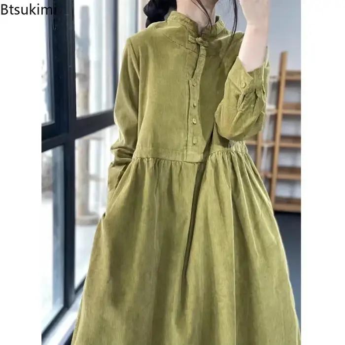 Robe mi-longue en velours côtelé pour femmes