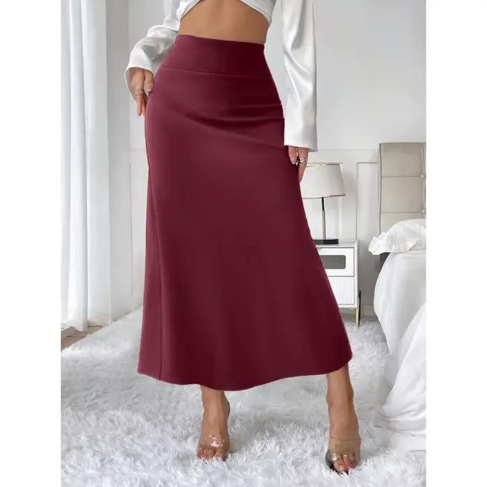 Jupe longue femme taille haute élasthanne polyester tricotée au lait coupe régulière silhouette droite coloris pure style formel printemps été