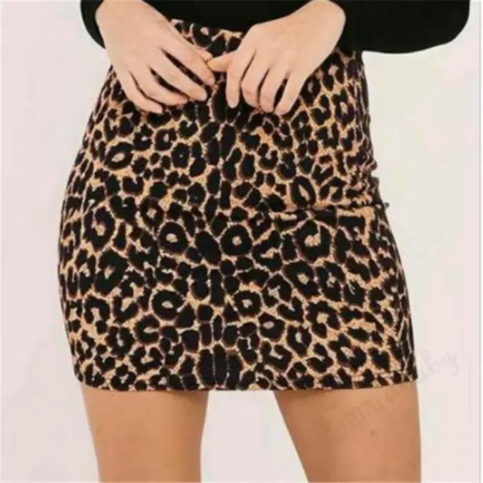 Mode femmes imprimé léopard taille haute Mini jupe Sexy crayon moulante Pack hanche