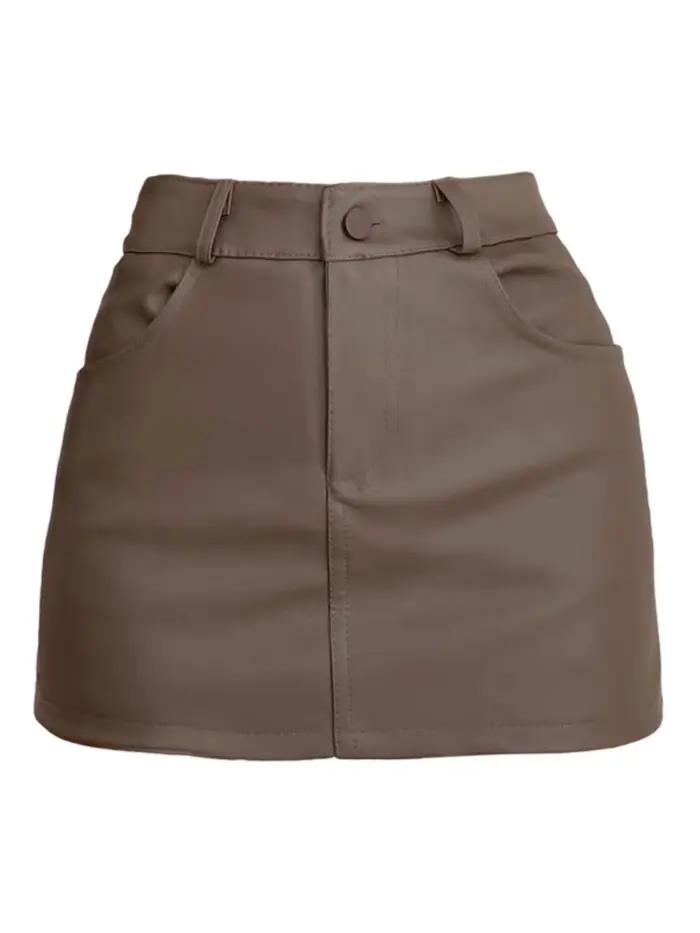 Jupe courte trapèze taille haute en similicuir pour femme – Collection Printemps – Style élégant et tendance – Couleur unie – Nouveauté du moment