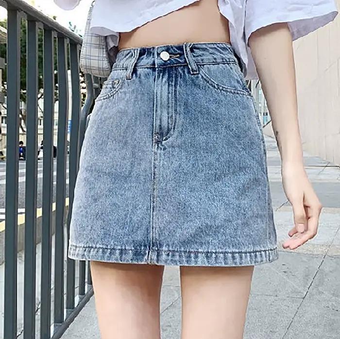 Femmes jupe en jean été taille haute décontractée a-ligne Mini jupes Streetwear Faldas Mujer mode coréenne