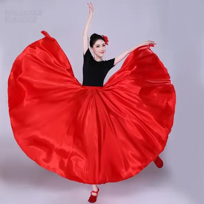 Jupe longue de danse gitane pour femmes couleur unie en polyester pour spectacle danse du ventre performance cinéma et télévisuel occasions spéciales