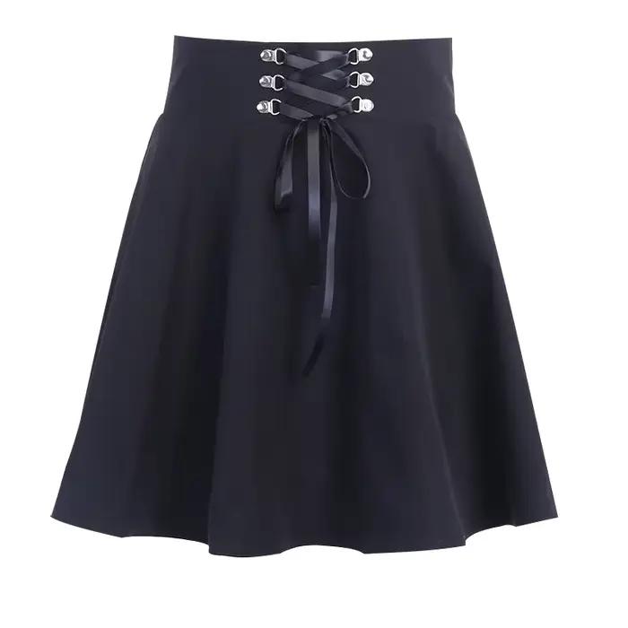 Femmes basique polyvalent évasé décontracté Mini jupe patineuse taille haute école Goth Punk