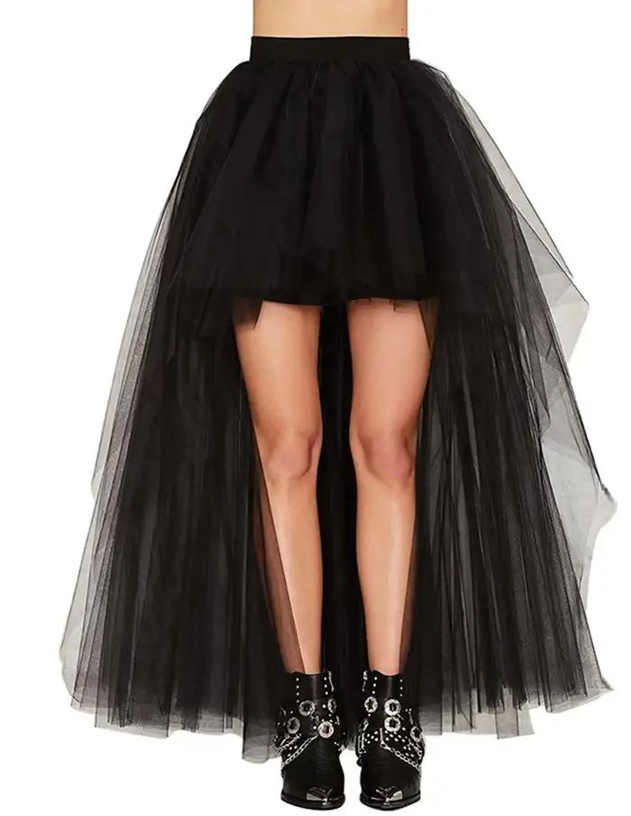 Jupon Long en Tulle Noir pour Femme