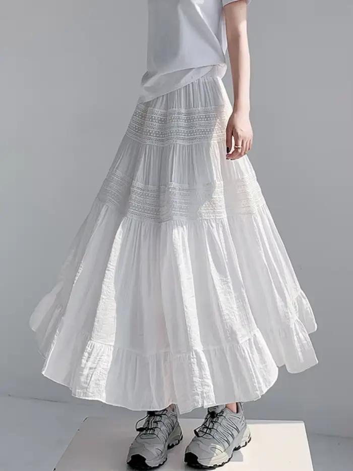 Jupe mi-longue en dentelle au crochet gothique polyester pour femmes junior printemps été 2024