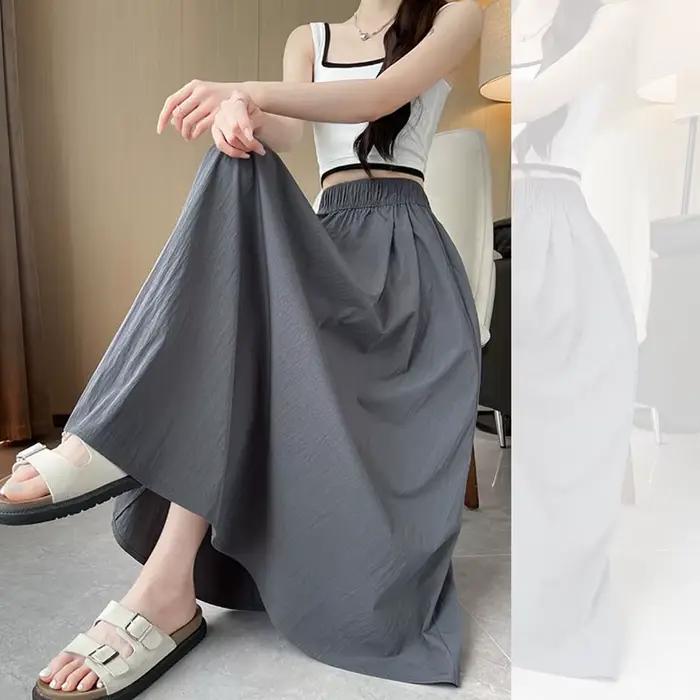 Jupe longue pour femme été 2026 décontractée taille haute élastique coupe trapèze couleur unie polyvalente ample avec