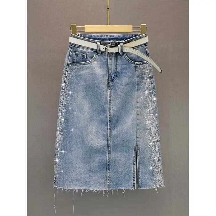 Jupe en jean rouge mi-longue taille haute amincissante pour femmes occasions spéciales printemps été style décontracté