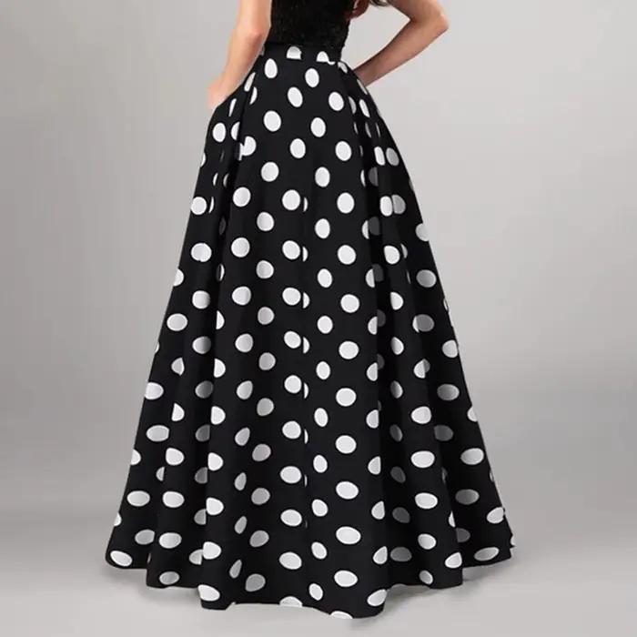 Jupe maxi a-ligne évasée imprimée à pois polyester pour femmes occasion spéciale trapèze vintage trapèze évasée silhouette trapèze évasée style rétro舒适版：穿上这款女士A字裙，你将体验到复古与现代的完美结合。无论是春夏季节，还是日常穿搭，它都能让你在各种场合中闪耀。宽松的A字剪裁搭配经典的波点图案，不仅彰显个性，更带来无与伦比的舒适感。适合婚礼、聚会、办公室或海滩度假等多种场景。选择这款复古风格的A字裙，让你在每个特殊时刻都成为焦点。
