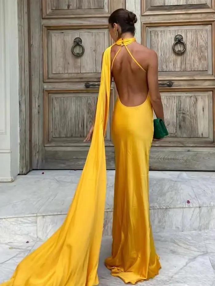 Robe longue dos nu à lacets pour femmes