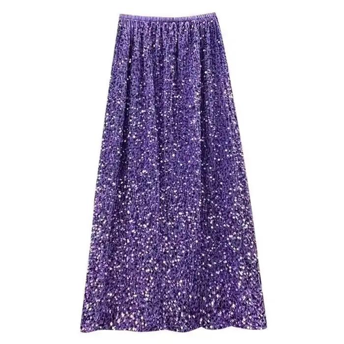 Jupes longues à paillettes noires pour femmes