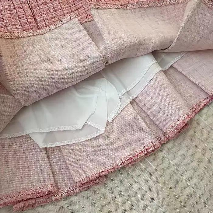 Jupe trapèze en tweed rose pour femme