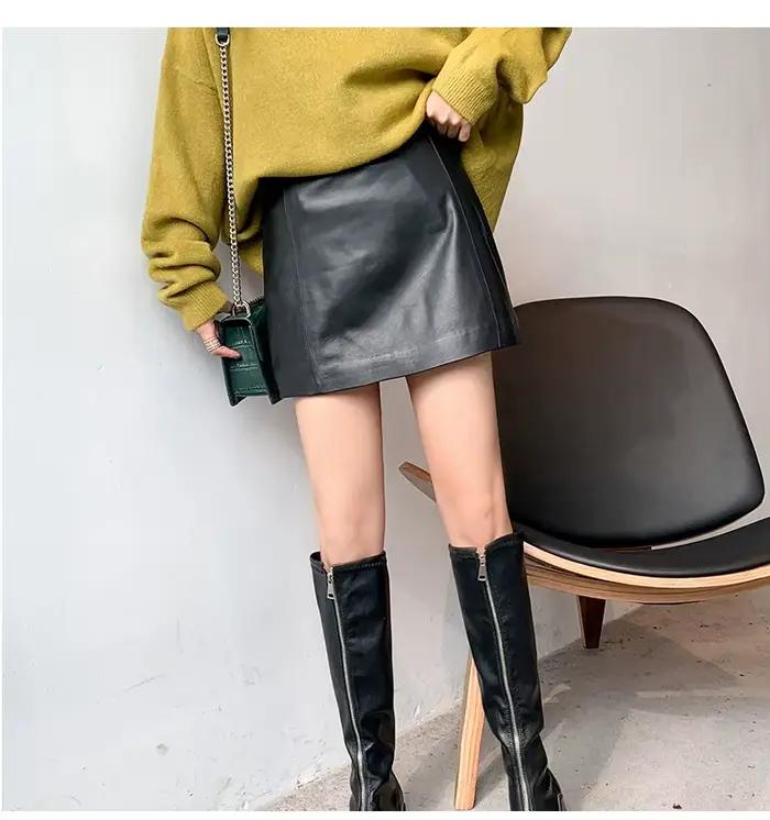 Jupe en cuir de mouton pour femme