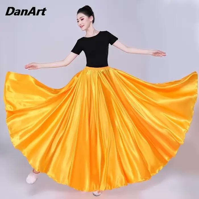 Jupe longue évasée pour femme en polyester, 19 couleurs, pour danse du ventre, danse moderne, fêtes, carnaval et soirées à thème