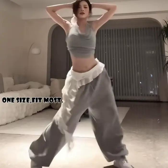 Jean pantalon décor léopard dentelle Mini jupe irrégulière Y2K Streetwear à lacets volants