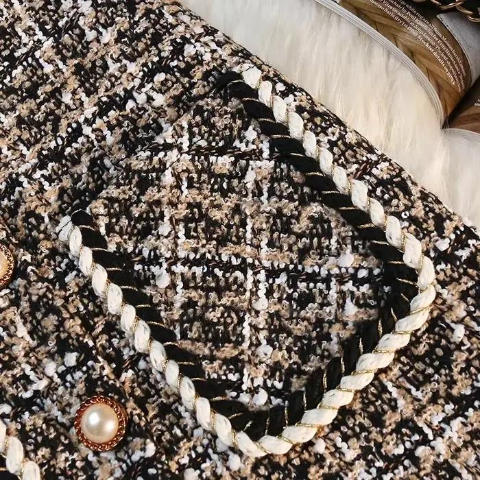 Jupe longue en laine à carreaux taille haute pour femmes