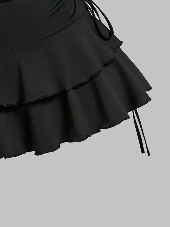Mini-jupe à volants superposés pour femmes grandes tailles avec cordon de serrage latéral