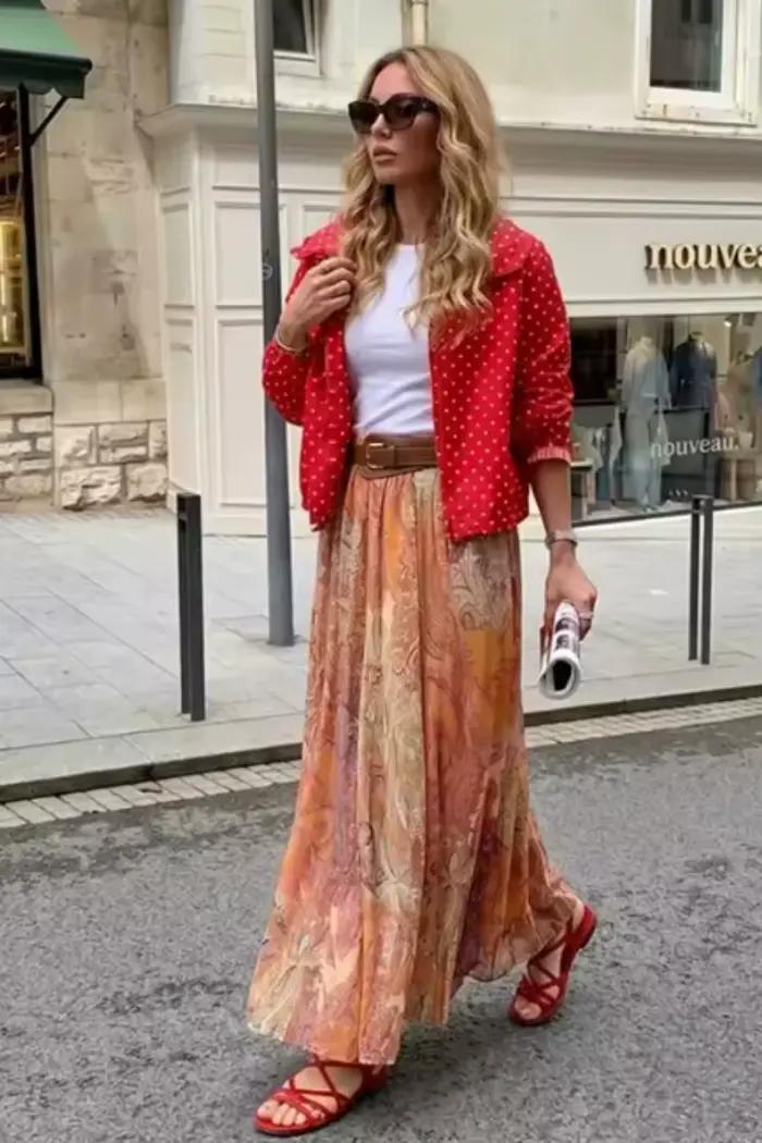 Jupe midi Guobioziy fibre de polyester fleur imprimé décontracté pour soirées officielles et carnavals femmes juniors 2026