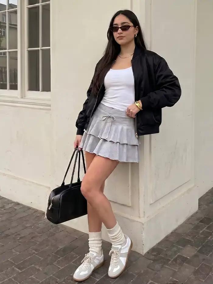 Jupe courte à volants superposés pour femme HH