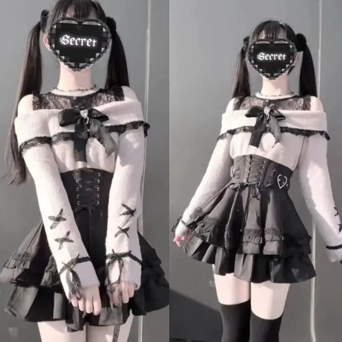 Robe d'hiver polyester Lolita Y2K avec jupe pull et uniforme scolaire pour femmes et filles occasions festives