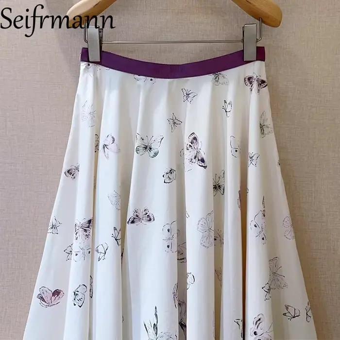 Seifrmann 2026 printemps femmes nouvelle mode et élégante Iris papillon imprimé coton a-ligne demi-longueur jupe
