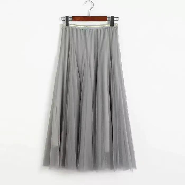 Été maille femmes jupe plissée solide taille haute une ligne Tulle jupes Chic longue Maxi Tutu
