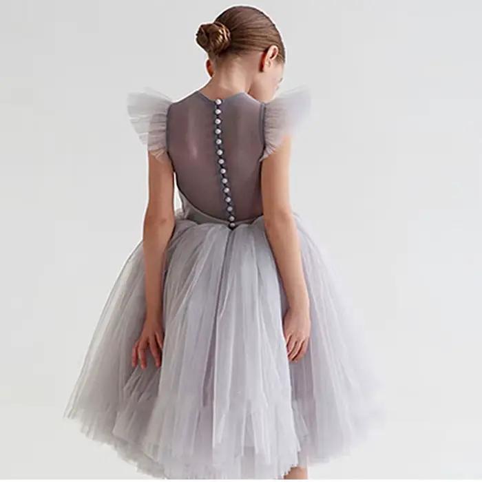 Robe longue en Tulle pour adolescentes, vêtements de fête pour enfants, princesse élégante, robes de cérémonie de mariage en dentelle pour enfants