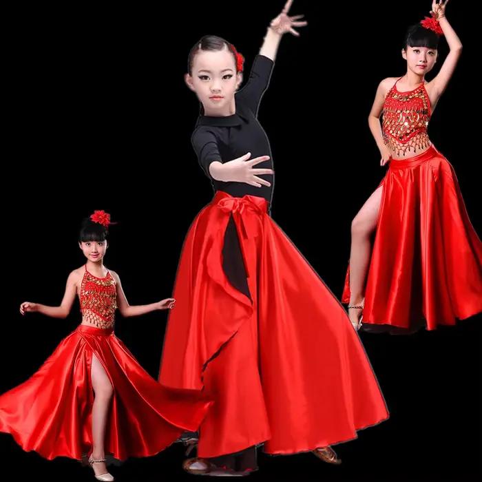 Flamenco espagnol châle jupe femmes adulte sevillana Performance danse noir grande taille femme filles Satin carnaval ballerine robe