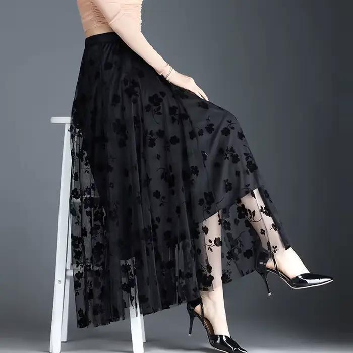 Femmes coréennes jupe en Tulle mode été crochet Floral