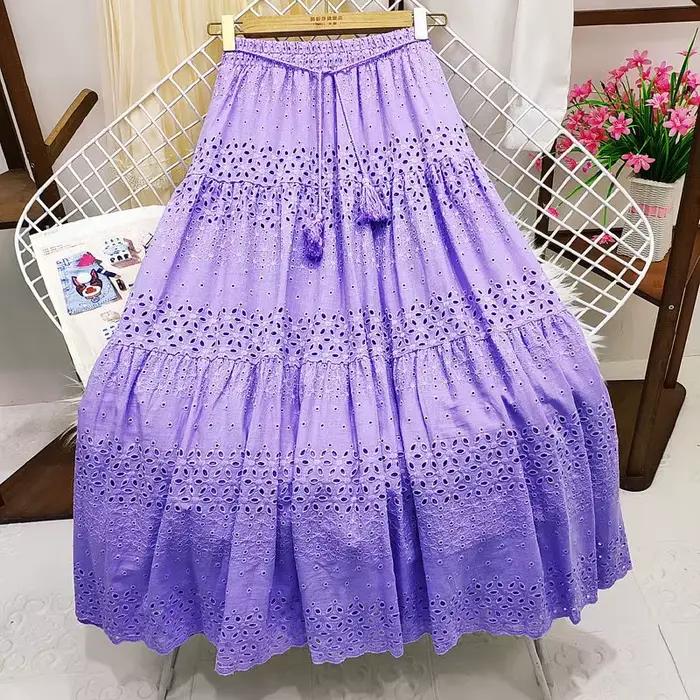 Jupe longue en dentelle évidée au crochet pour femme