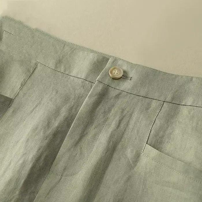 Jupe en lin mi-longue style artistique rétro décontractée pour mode printemps été jeunes adultes branchées