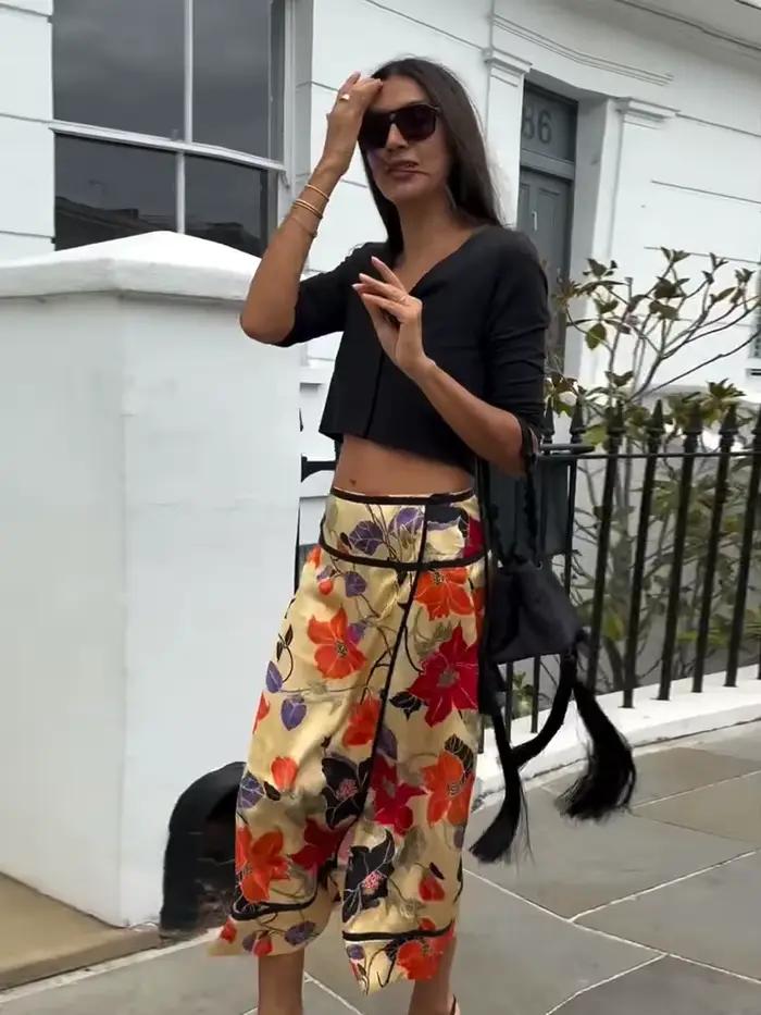 Jupe vintage à imprimé floral pour femme