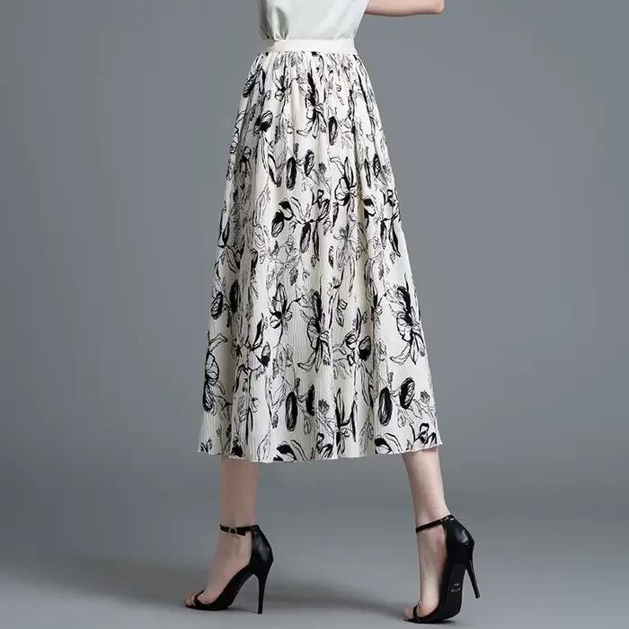 Jupe midi en mousseline de soie à imprimé floral pour femme