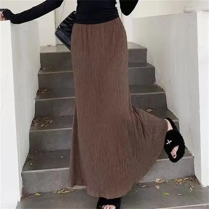 Jupe longue plissée taille haute pour femme