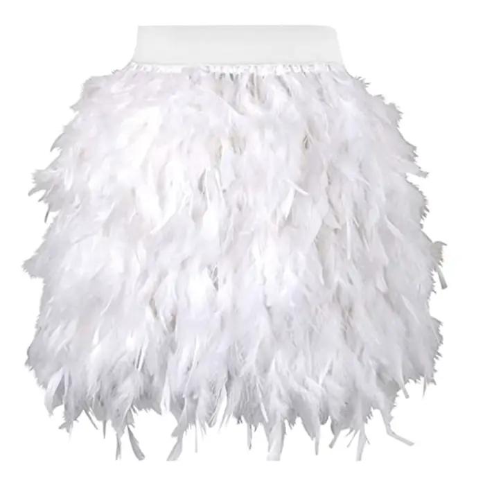 Jupe blanche bouffante en plumes pour femmes, taille haute, Costumes de danse sur scène, jupe trapèze élastique irrégulière