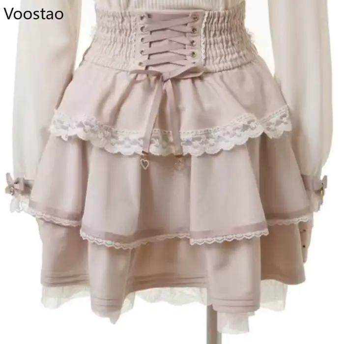 Mini jupe Lolita japonaise élégante avec nœud et chaîne de perles pour femmes, occasion spéciale gothique Y2K et dentelle
