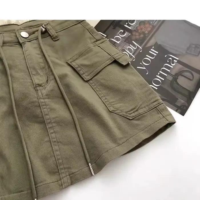 Mini-jupe en jean rétro taille haute avec cordons de serrage des deux côtés pour femme – Collection Automne 2025 – Design polyvalent et tendance