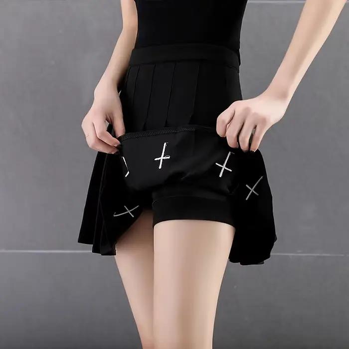 Mini jupes noires taille haute Punk plissée