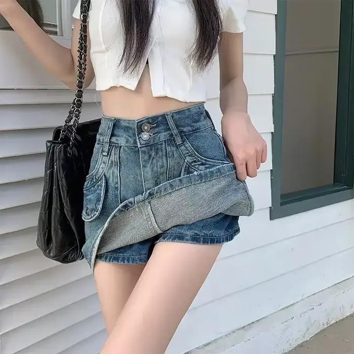 Jupe courte en jean taille haute pour femme