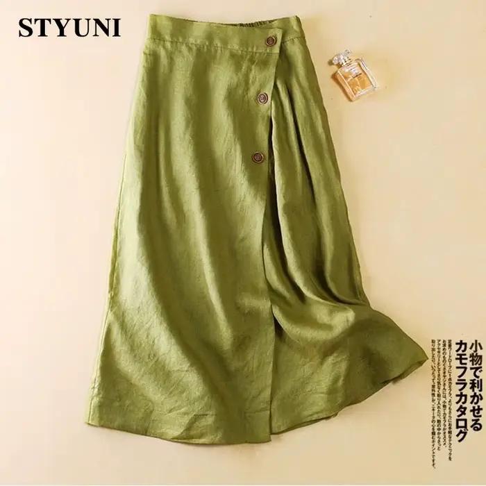 Jupe longue mi-mollet en lin pour femme