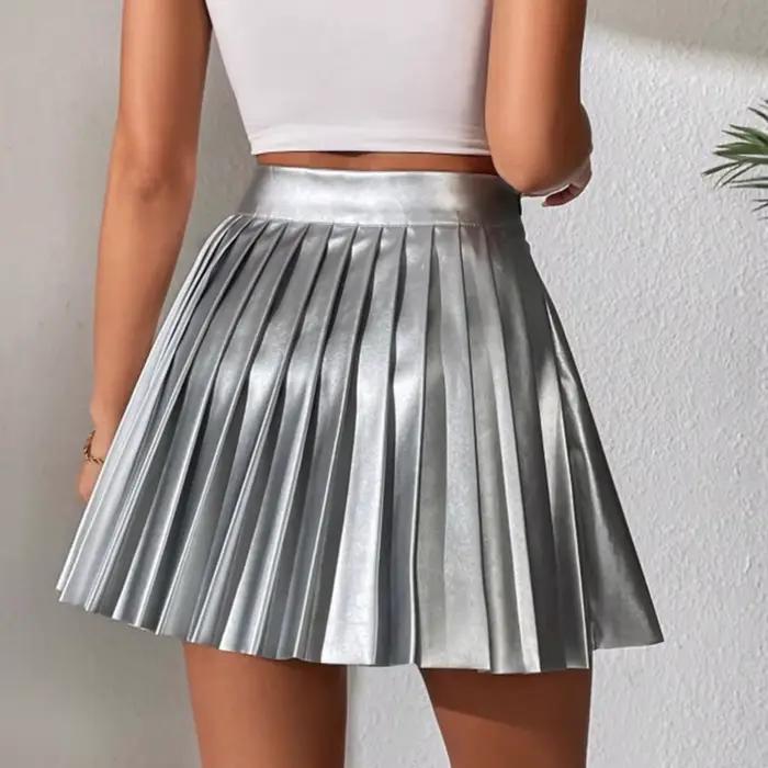 Jupes plissées en cuir Pu pour femmes