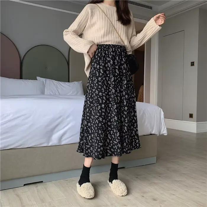 Jupe longue plissée Vintage à imprimé Floral