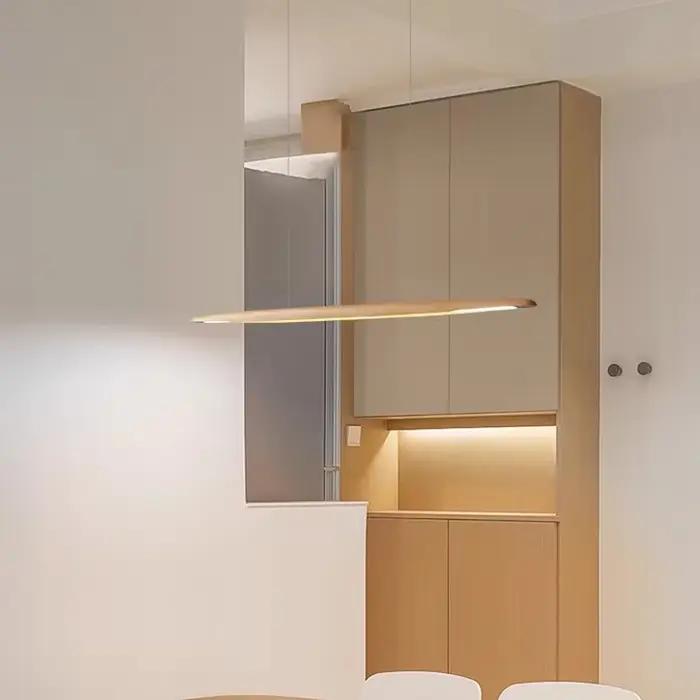 Lampe LED suspendue en bois au design moderne, longue et linéaire, luminaire décoratif d'intérieur, idéal pour une cuisine, une île, un bureau, un Bar, une salle à manger ou un salon