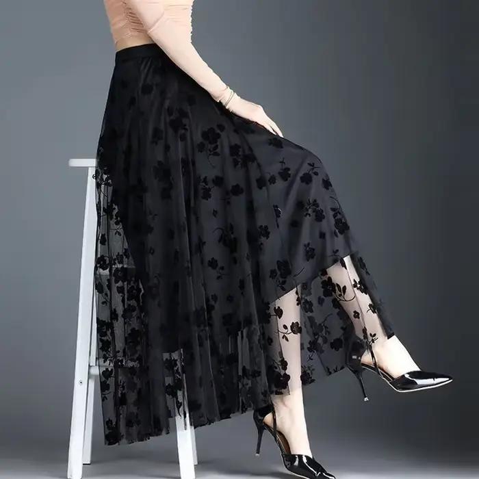 Jupe midi en tulle fleuri pour femme