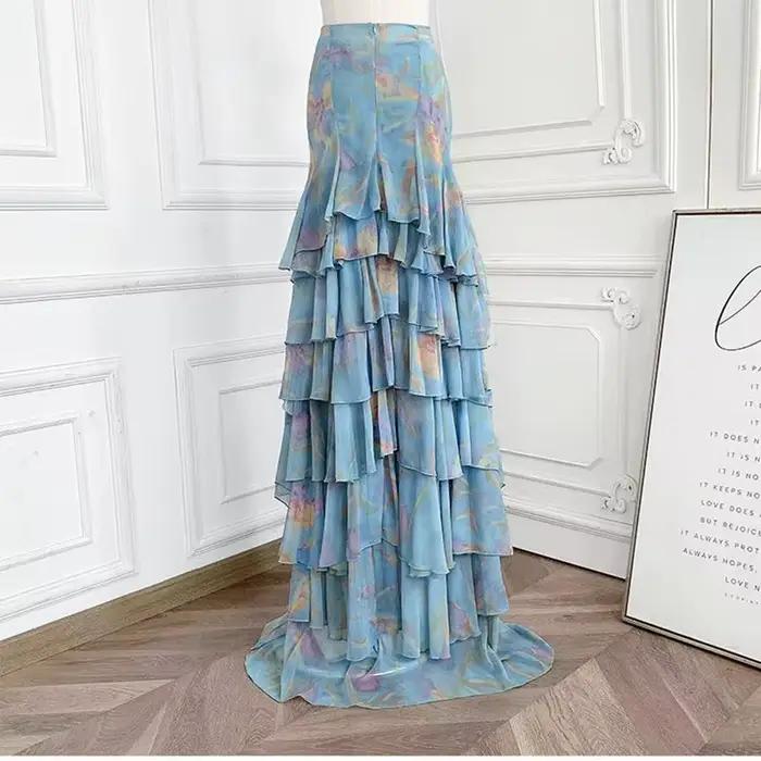 Jupe longue femme taille haute ajustée