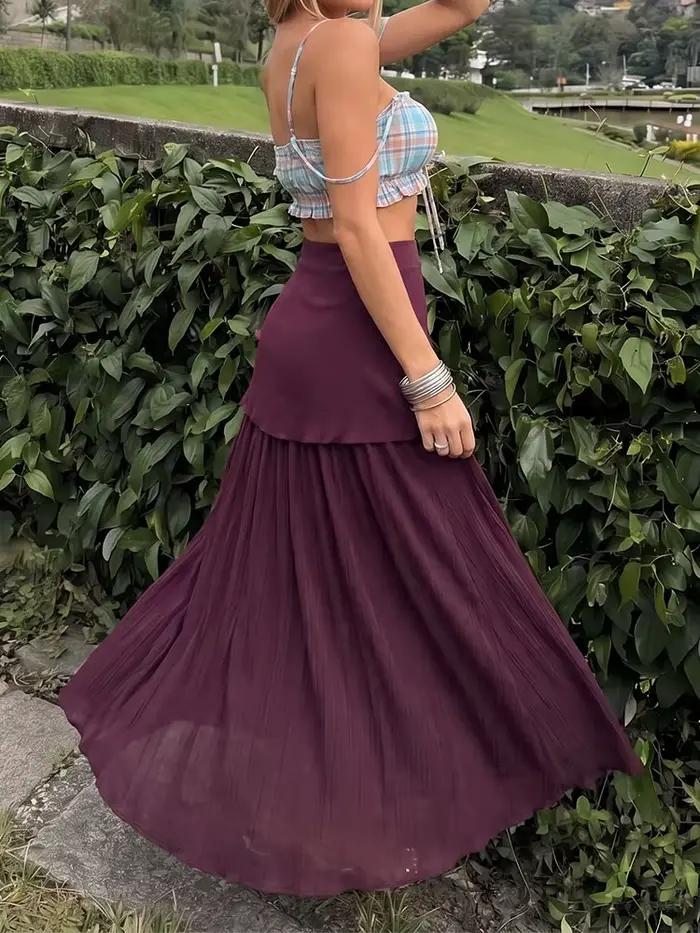 Jupe midi unie pour femme HH