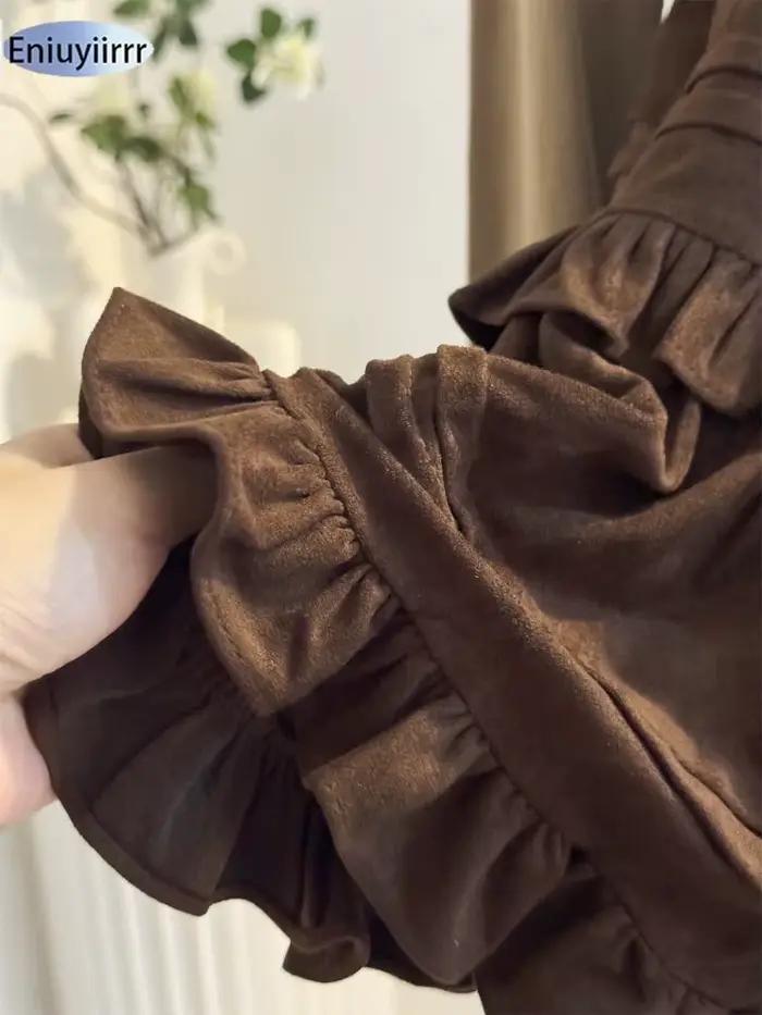 Jupe évasée en daim marron pour femmes