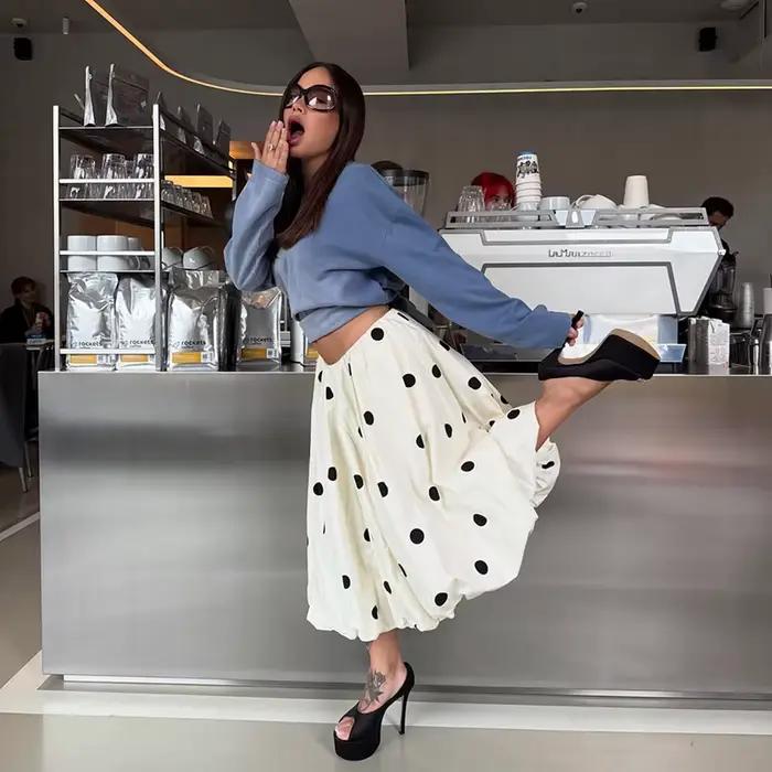 Jupe longue à pois pour femme