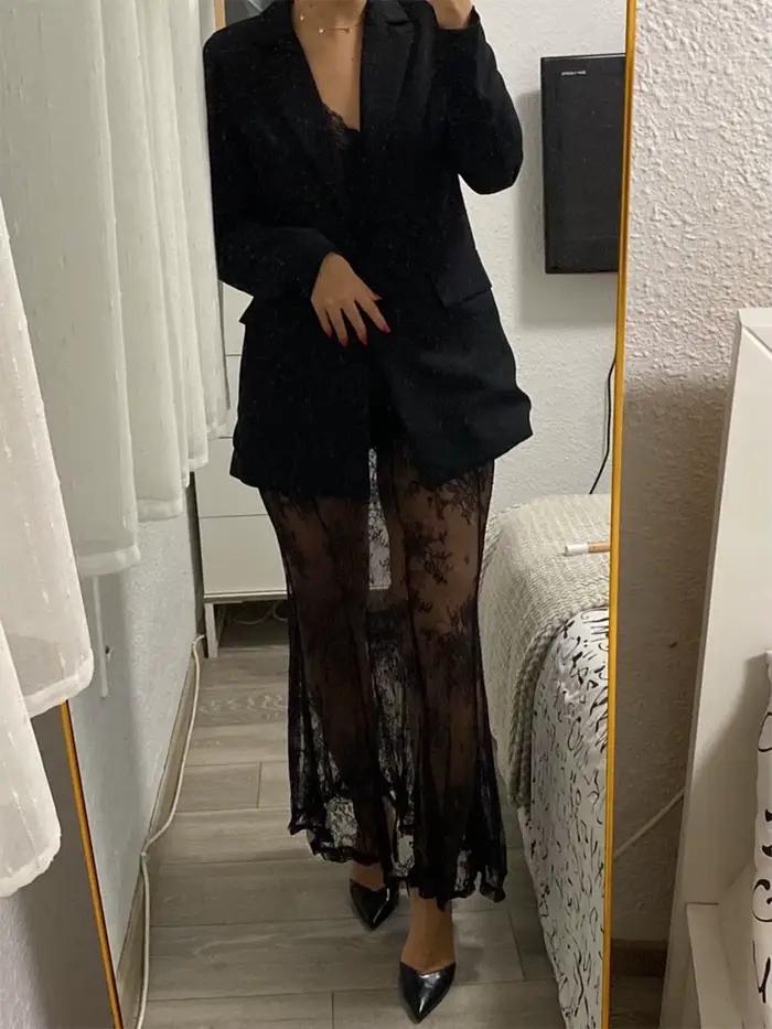 Jupe d'été en dentelle transparente pour femmes style Y2K pour cocktails, plage, fêtes et occasions spéciales en polyester et élasthanne