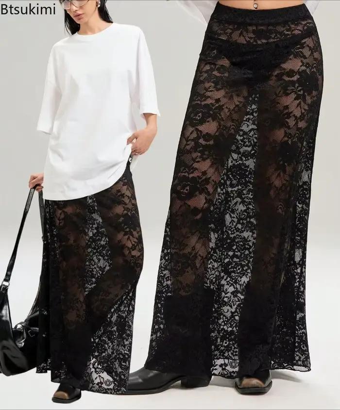 Jupe en Dentelle Noire pour Femmes Style Streetwear Élégante Occasions Spéciales Printemps Été