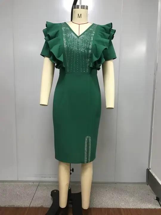 Robe d'invitée de mariage col en V pétale manches courtes élégante pour femmes soirées et mariages